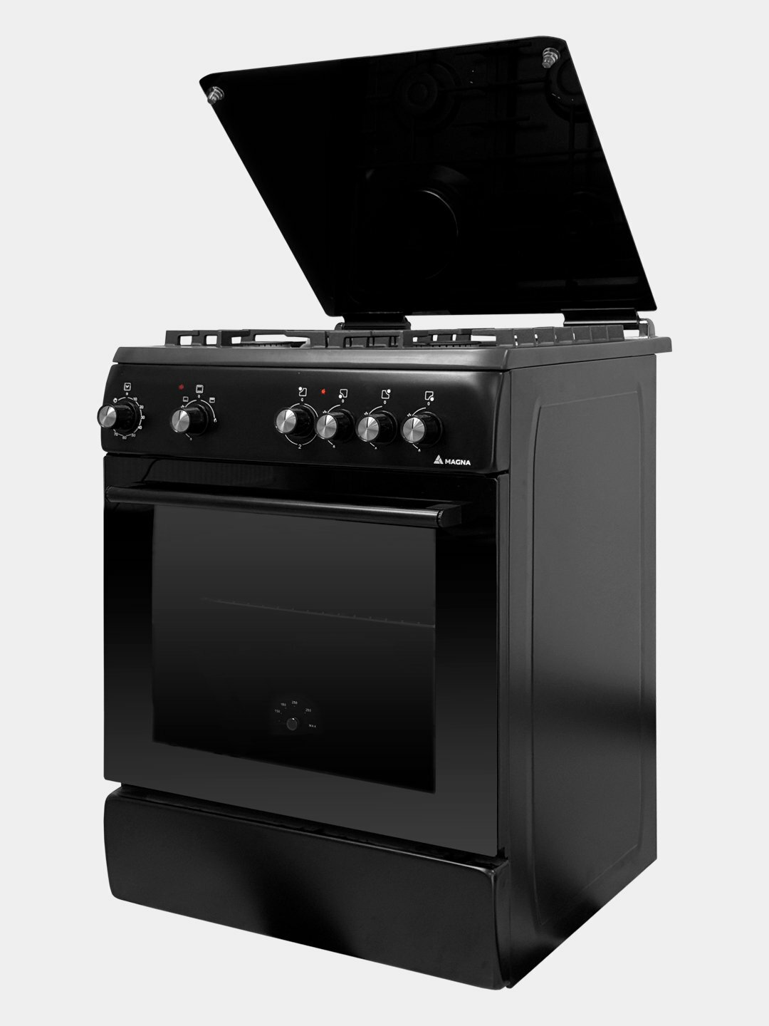 Газо-электрическая плита MAGNA FS-M603B, 3 газ + 1 электр, чугунные решётки, комби духовка, Черный