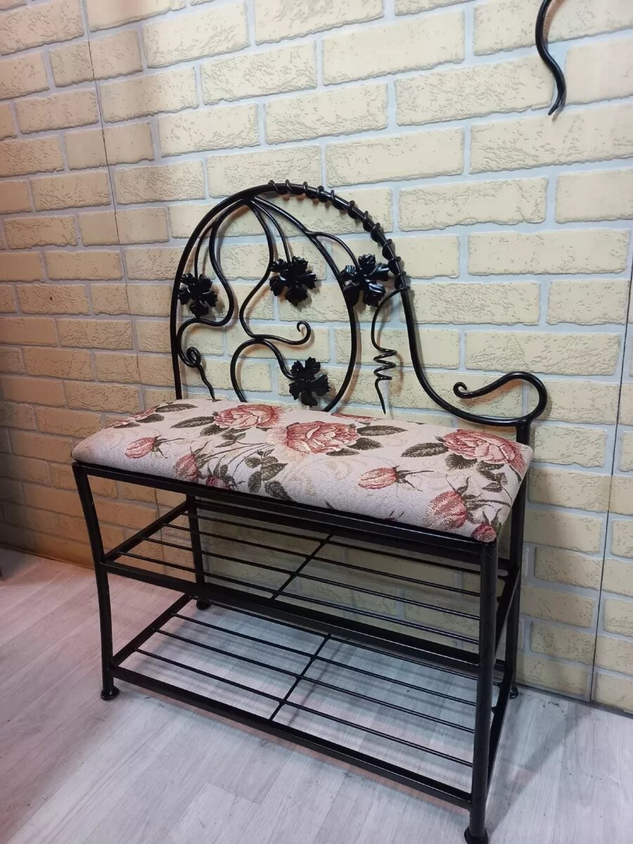 Кованая банкетка №16, Студия кованой мебели Нива, цвет черный/светло-бежевый — фото 1