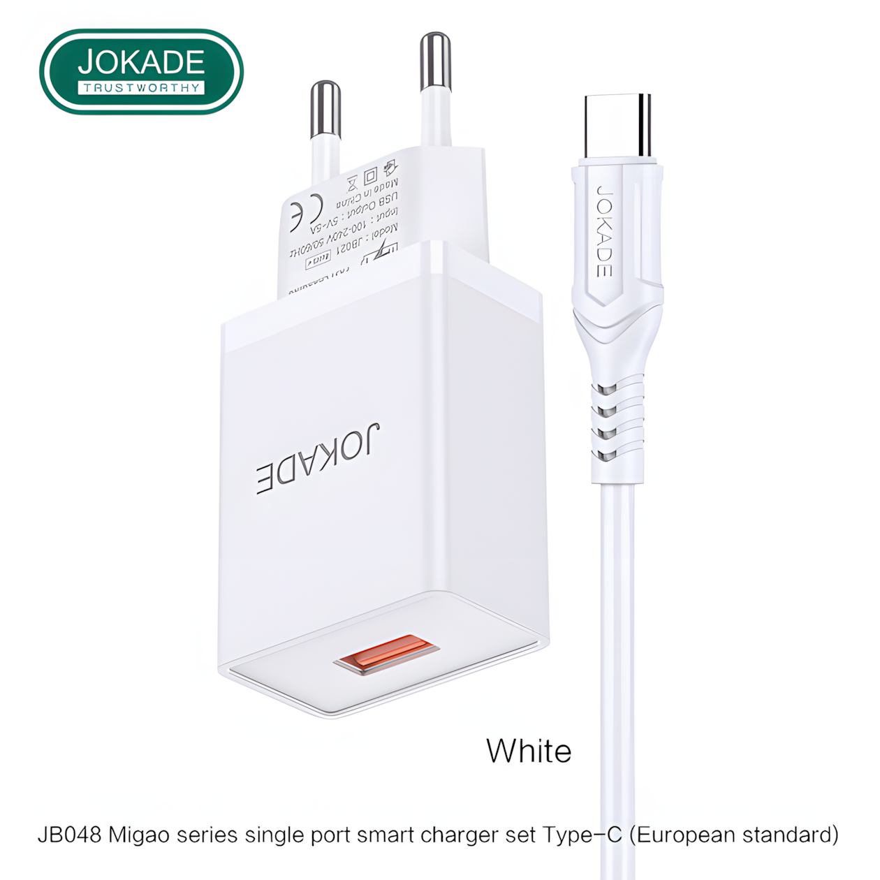 Зарядное устройство KAKUSIGA JB048, Type-C, белое, для смартфонов и планшетов с быстрой зарядкой