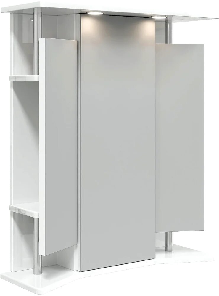 Зеркало-шкаф Onika Валерия 65 со светодиодной подсветкой с боковыми полками 65 см с розеткой белое в современном стиле