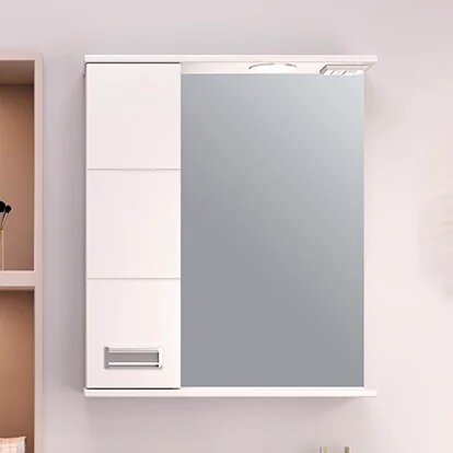 Зеркало Emmy Монтана 50 L со светодиодной подсветкой  с полкой  со шкафчиком  50 см  с розеткой  белое