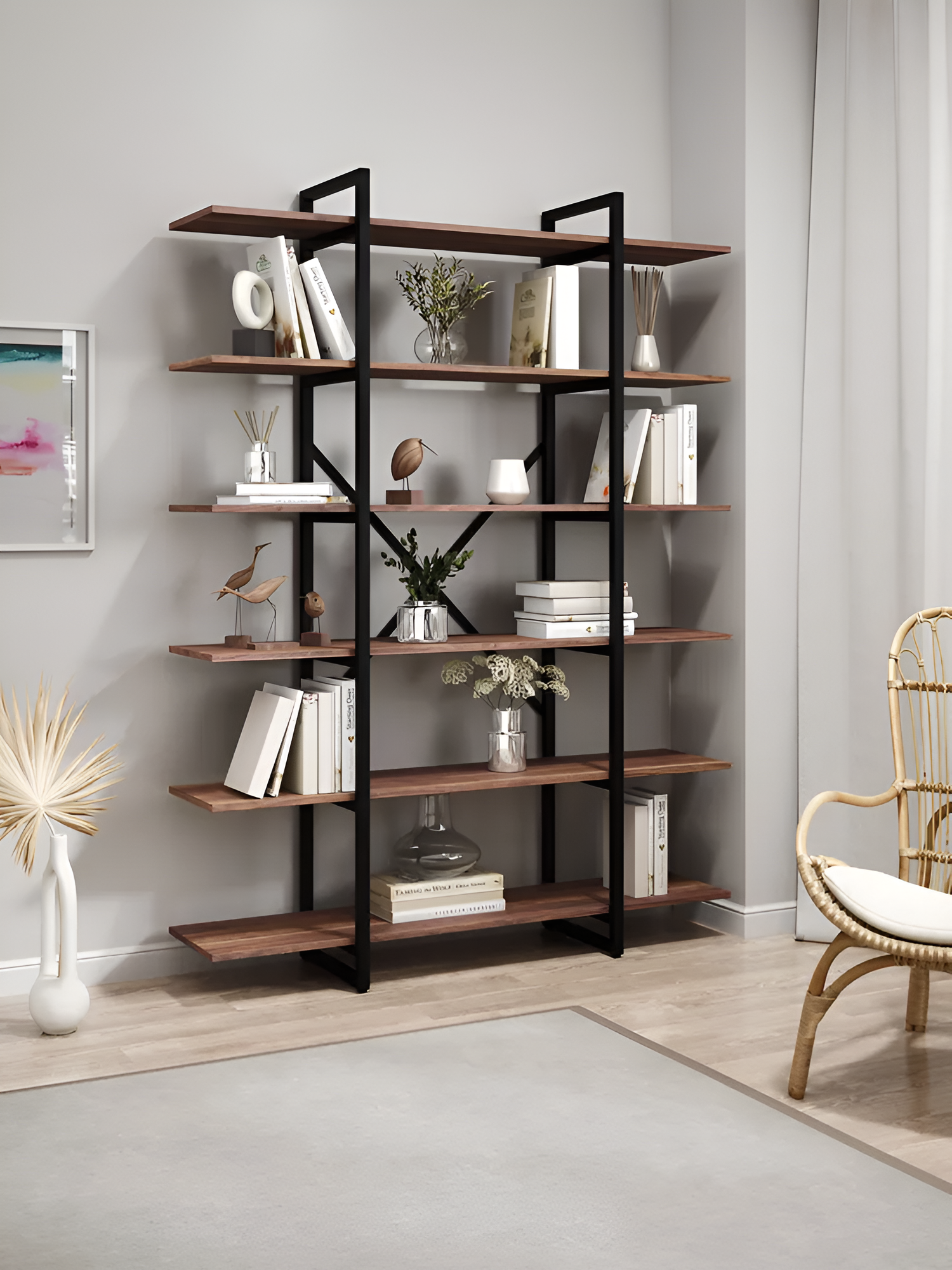 Стеллаж лофт FRANKO 6 полок (180х134х34см) Американский орех