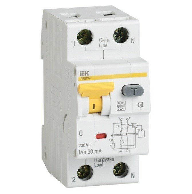 Дифференциальный автомат IEK АВДТ32 C 25А 1П+Н 30мА тип А 6кА ИЭК MAD22-5-025-C-30