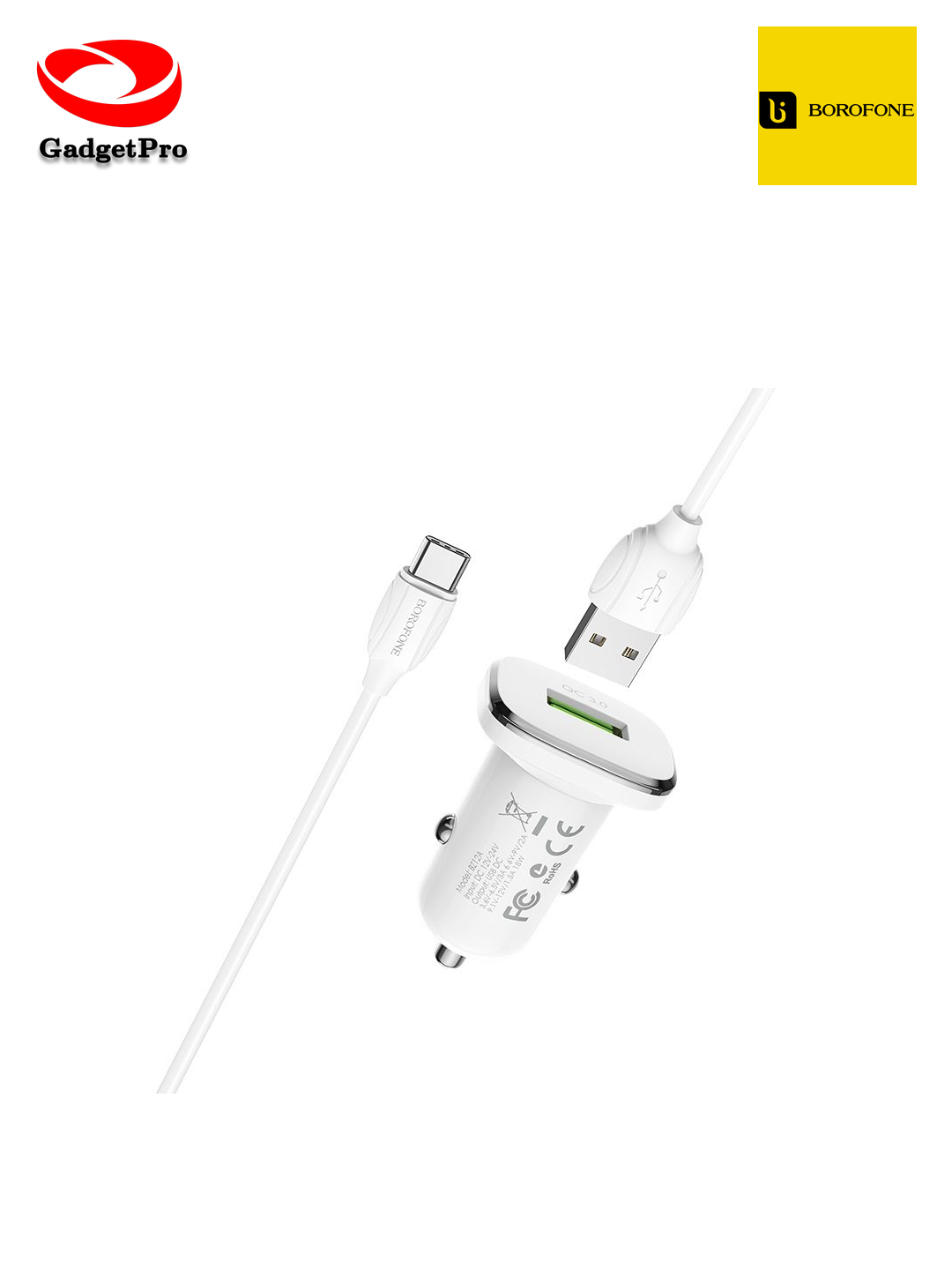 Автомобильное зарядное устройство Borofone BZ12A без кабеля, белого цвета: быстрая зарядка, надежное устройство