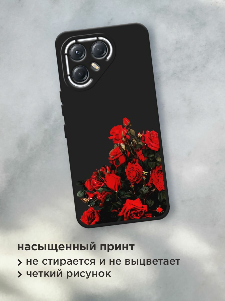 Черный матовый чехол на Tecno Pova 7 Ultra / Текно Пова 7 Ультра с принтом "Куст алых роз" — фото 1