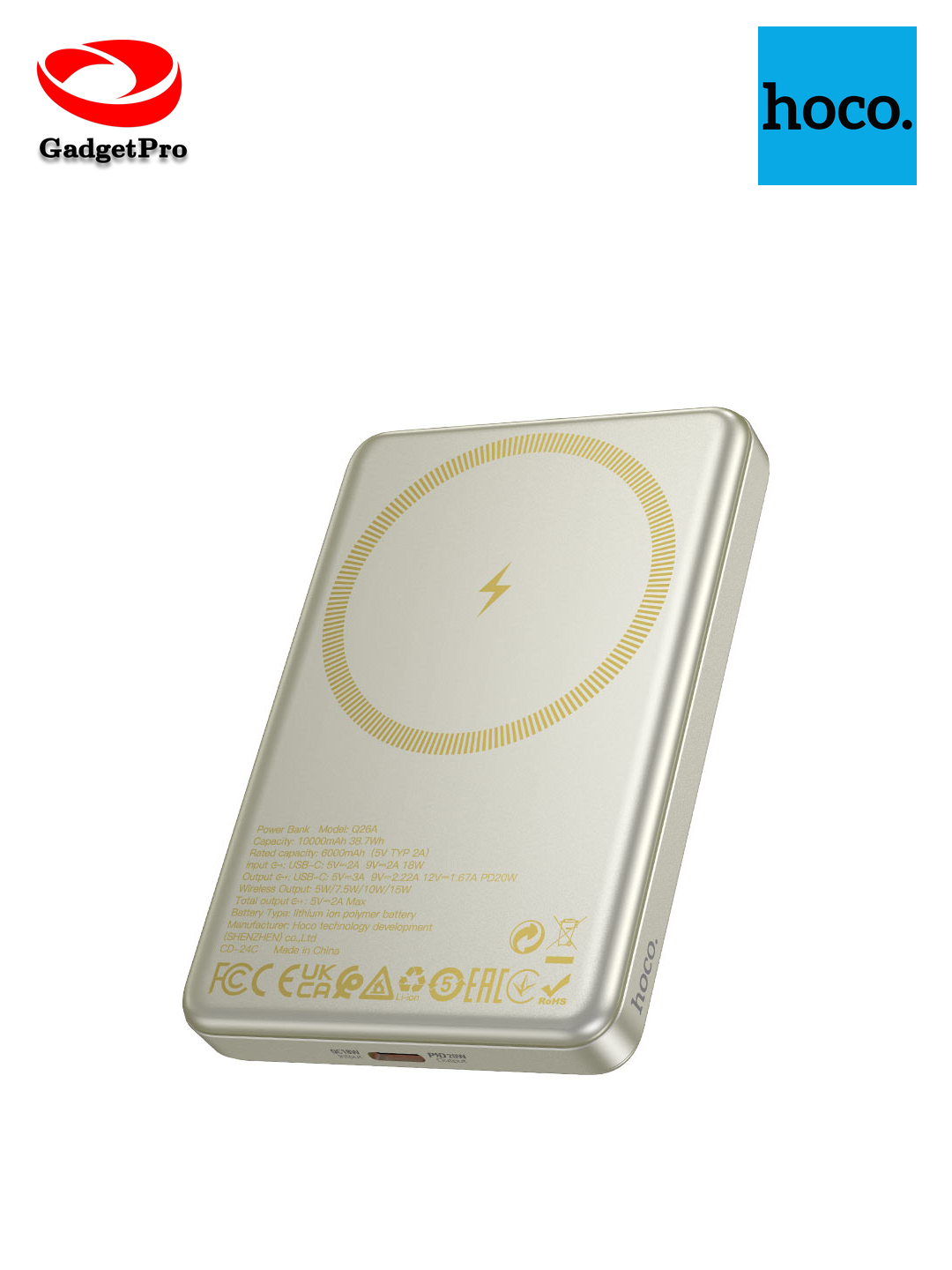 Внешний аккумулятор hoco. Q26A 10000mAh 20W магнитный беспроводной ультратонкий Power Bank, быстрая зарядка