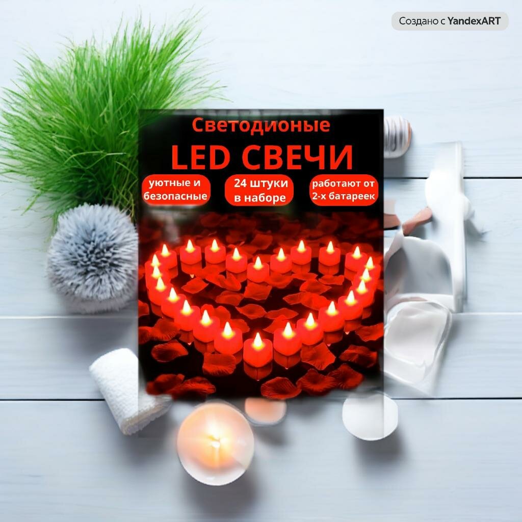 Набор LED свечей — 24 штуки, уютные, безопасные и идеально подходят для романтической атмосферы