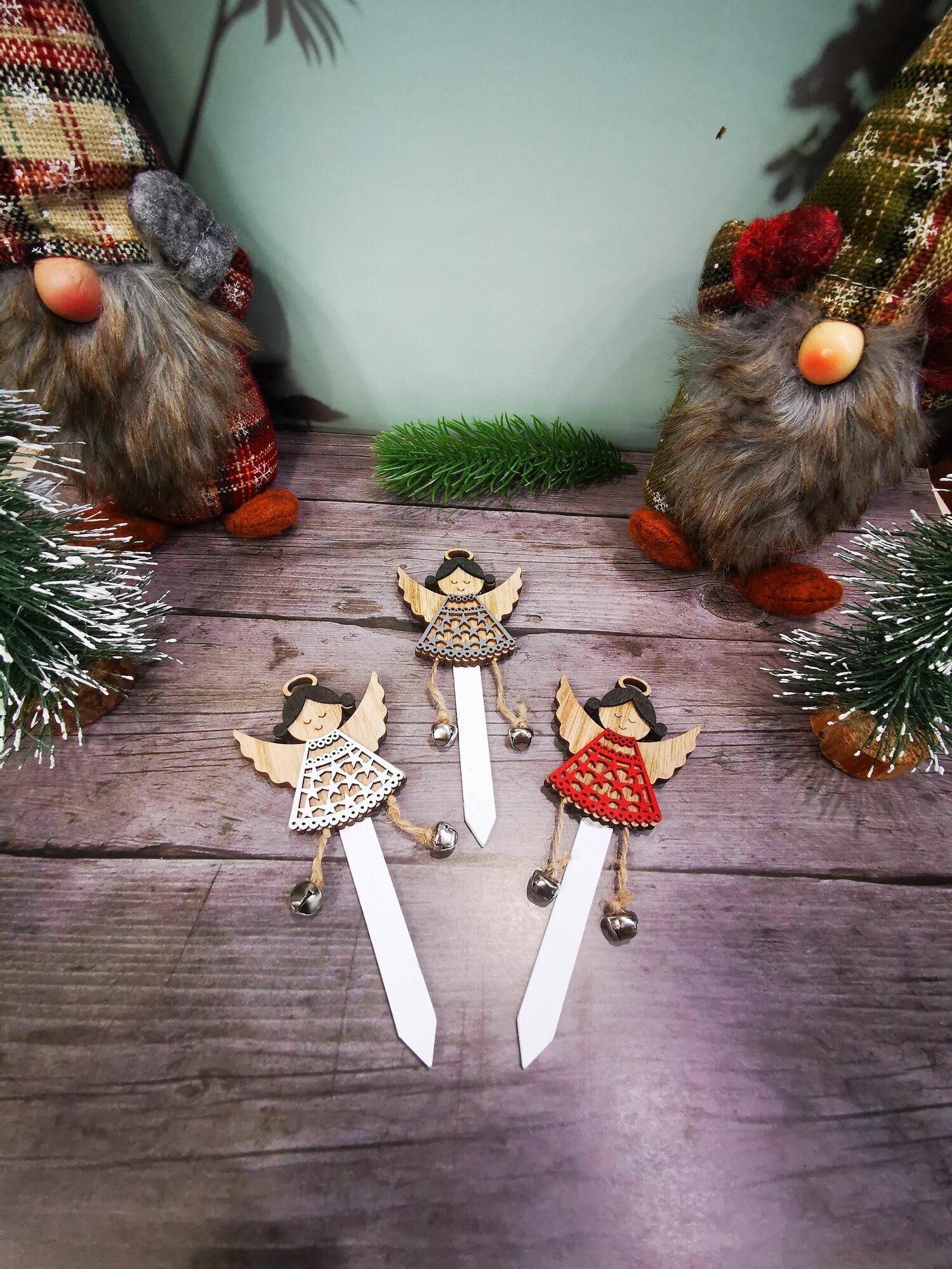 Новогоднее украшение Ангелочки дерево 3 шт высота 13 см