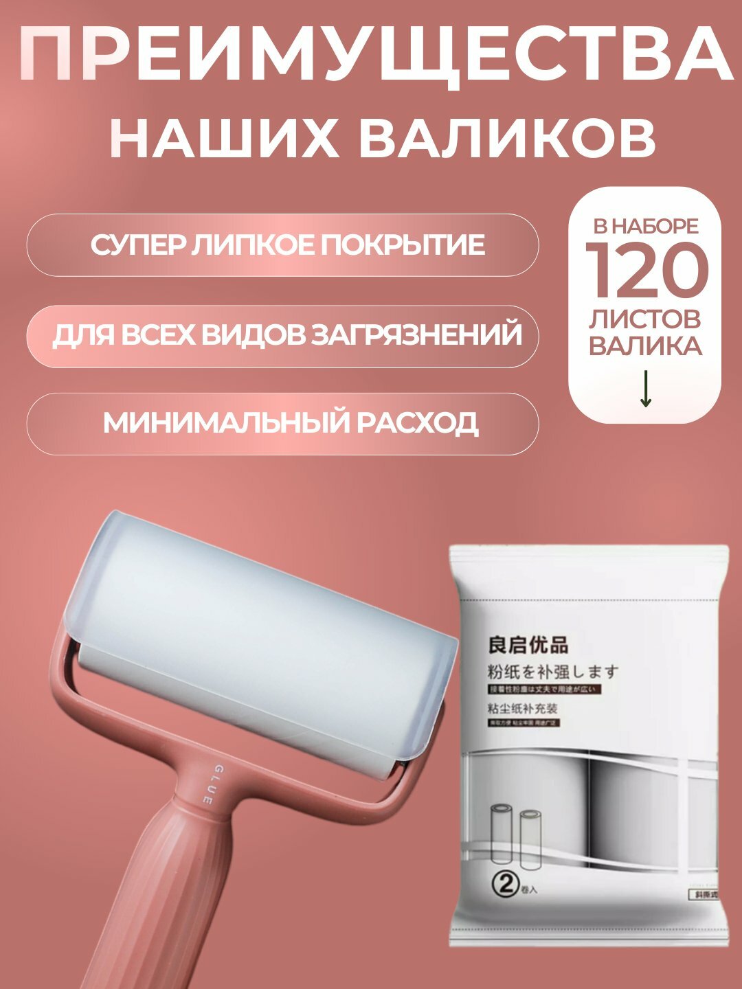 Валик липкий ролик для чистки одежды и удаления ворса Ikea Bastis, многоразовый, 60 листов, 25 см в длину