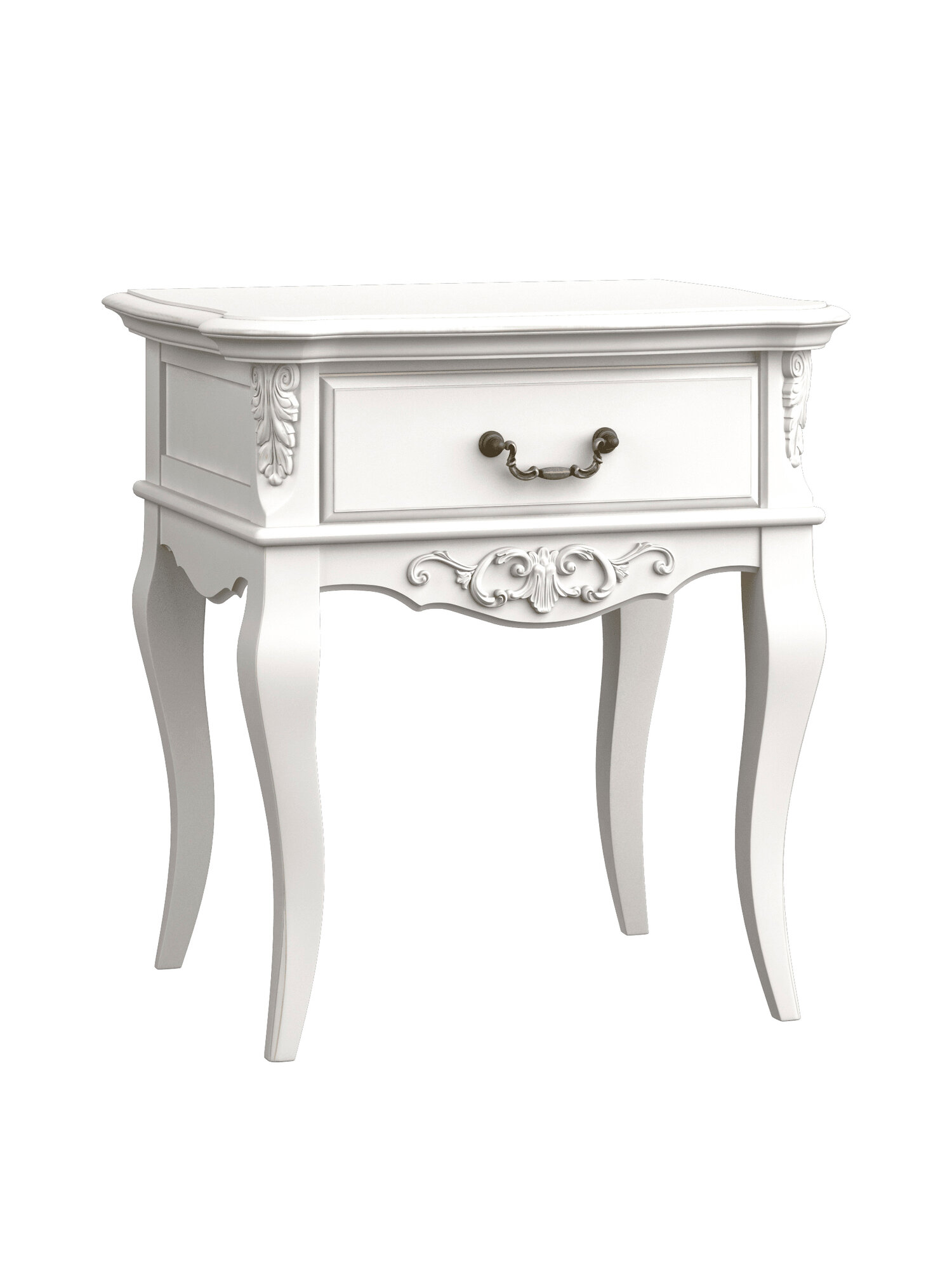 Тумба Ля Нэж прикроватная 1 ящик белая RAL 9003 Прованс дерево МДФ без состаривания