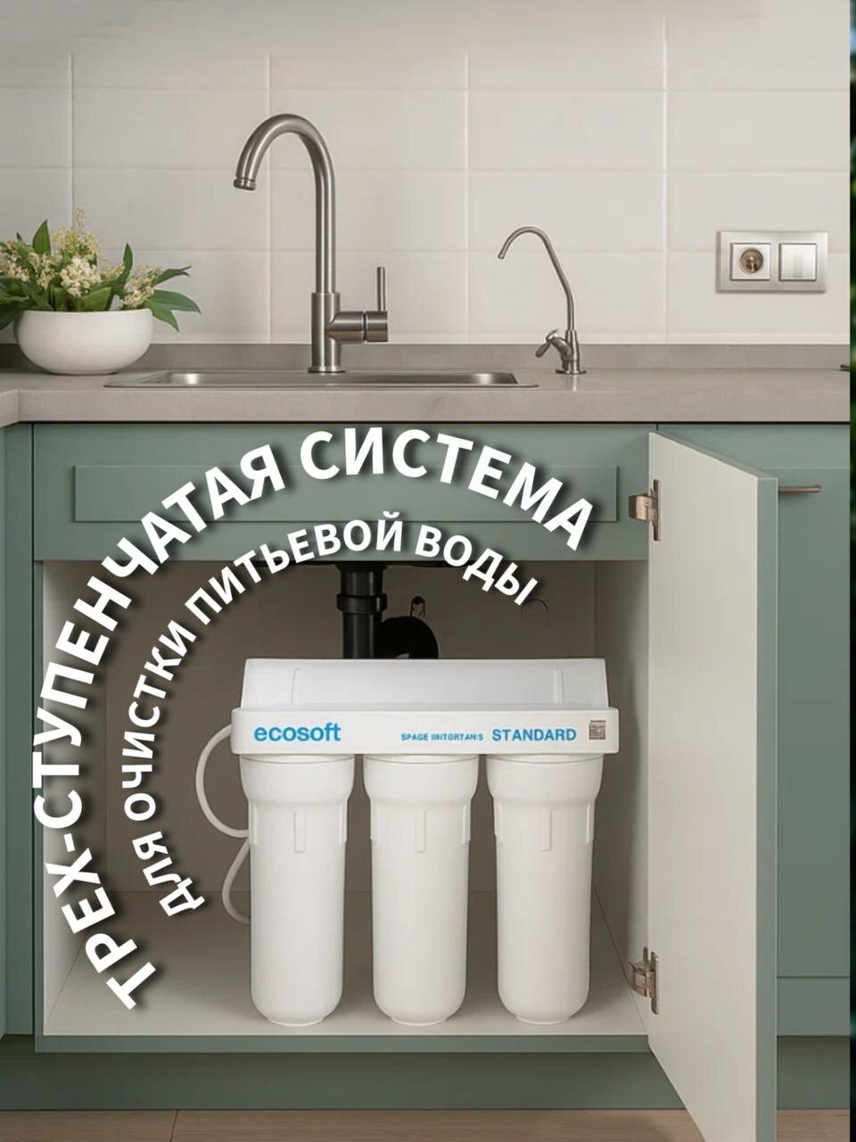 Ecosoft Standard - экономичная трехступенчатая система очистки питьевой воды - очищяет до 1 л/мин. Есть установка!