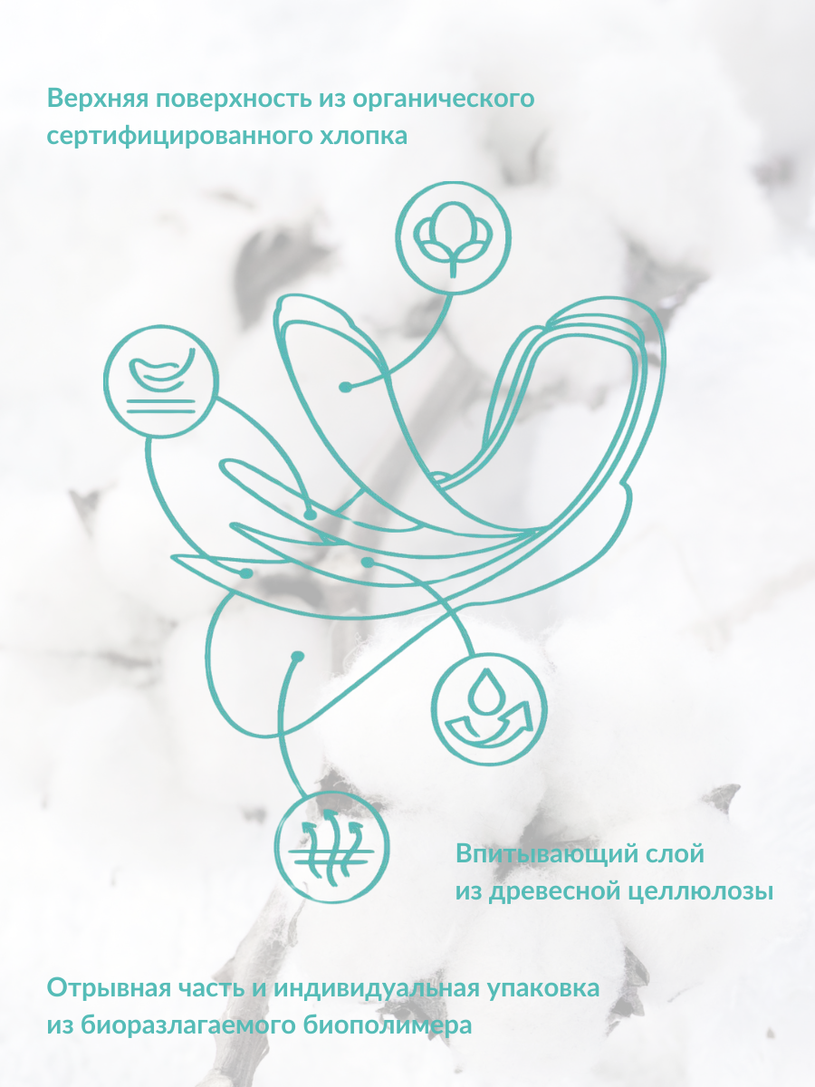 Прокладки с крылышками биоразлагаемые, 24 см — фото 1