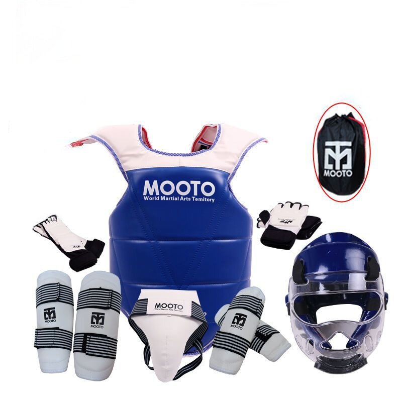 Комплект экипировки MOOTO для тхэквондо, шлем, жилет, защита ног и рук, ракушка, перчатки, сумка, профессиональный набор