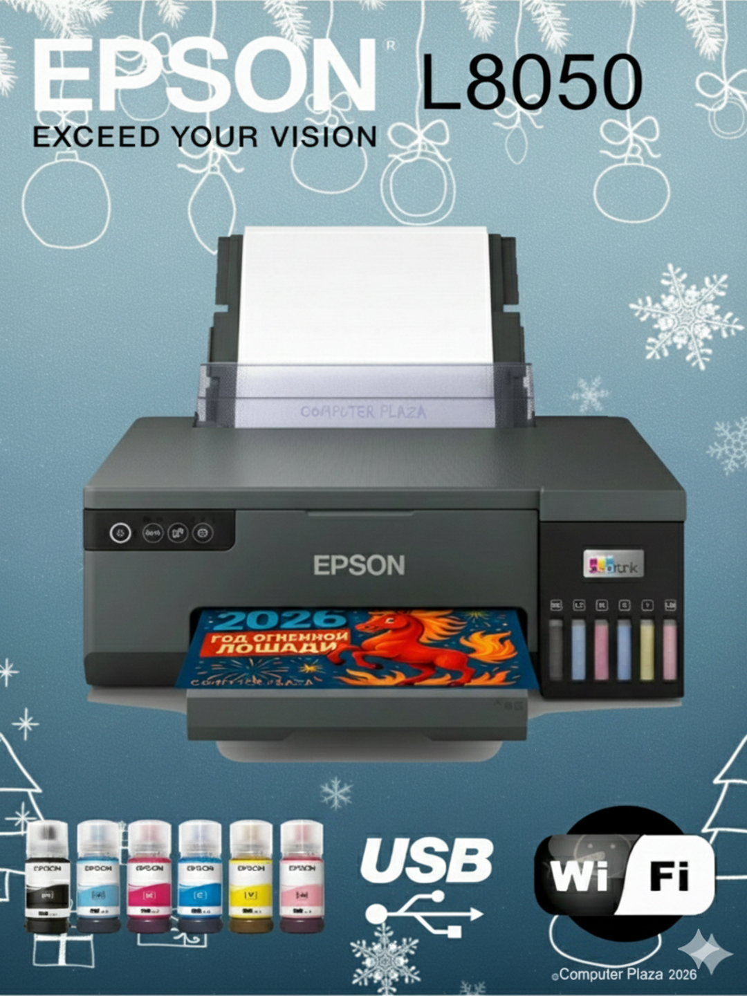 Принтер Epson L8050, Wi-Fi, 6 цветов, фотокачество, беспроводная печать