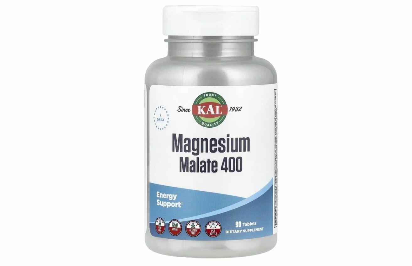 KAL, Magnesium Malate, Магний малат 400 мг, 90 таблеток без глютена