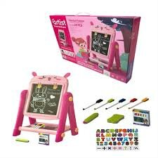 Доска для рисование розовая полный комплект магнитные буквы фломастер мел — фото 1