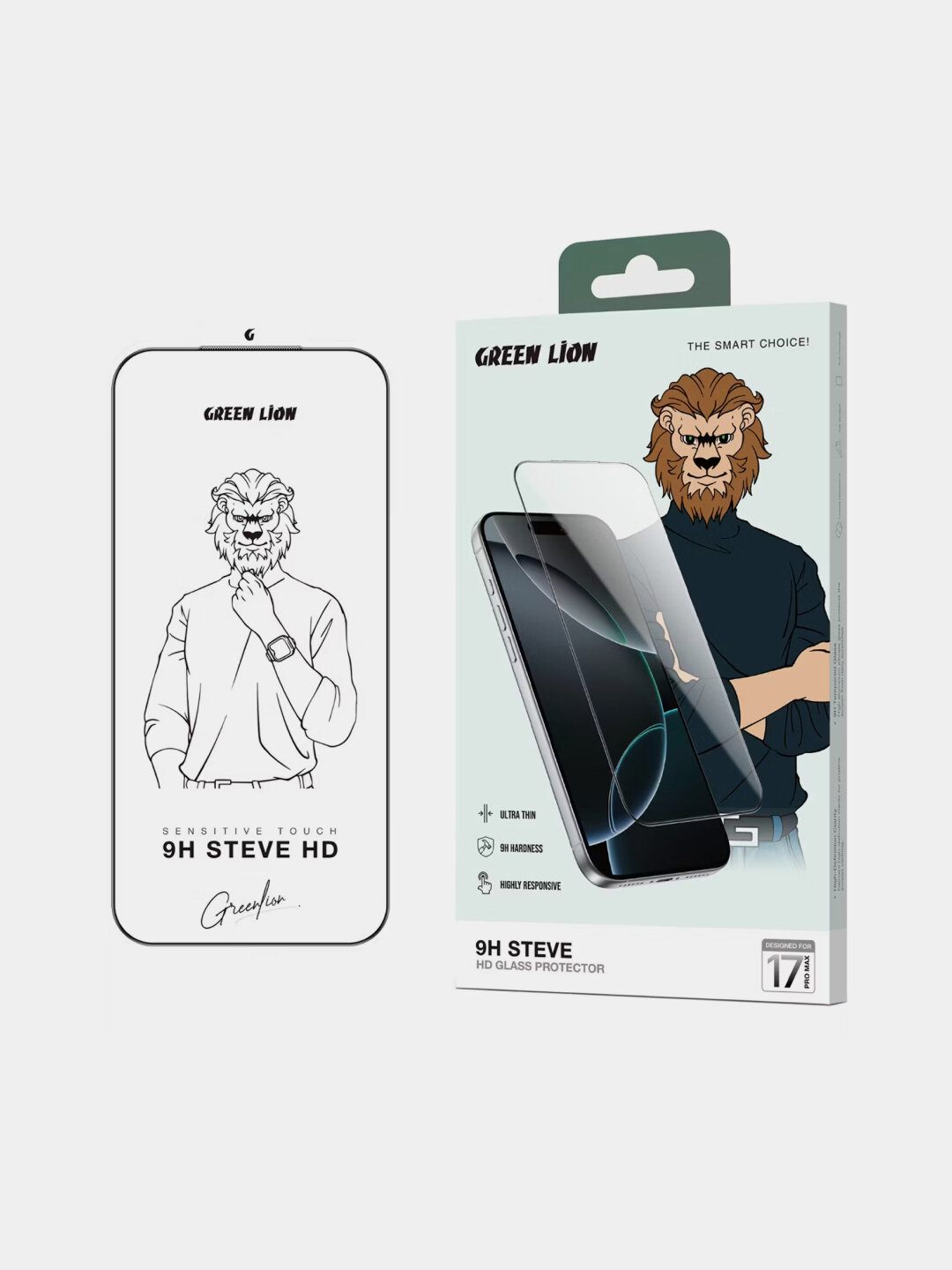 Защитное стекло Green Lion 9H Steve HD для 14 Pro Black прозрачный