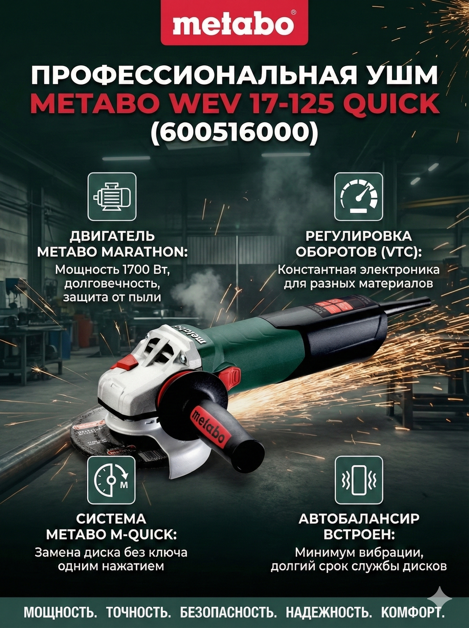 Угловая шлифовальная машина Metabo WEV 17-125 Quick (600516000)