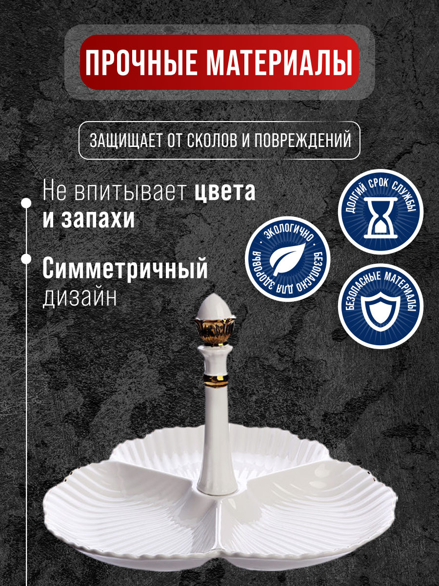 Менажница 3 секции LORAINE, сырная тарелка , фарфоровая фигурная — фото 1