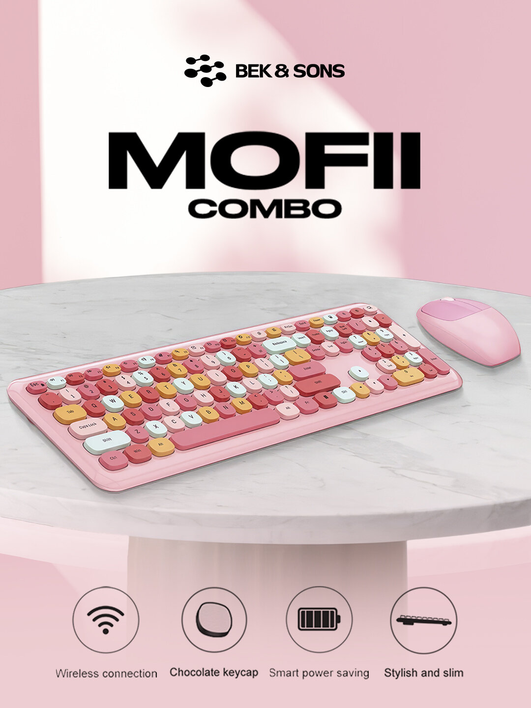 Комплект MOFII клавиатура и мышь, беспроводной, полно-размерный, цветной