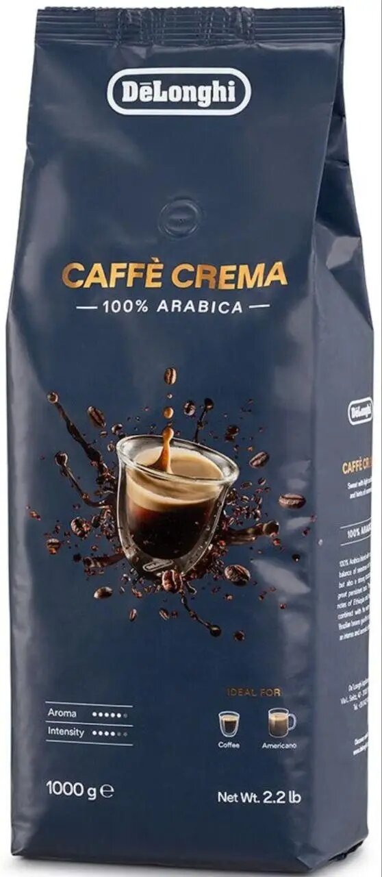 Кофе в зернах De’Longhi Caffè Crema — премиальный вкус и аромат, 1 кг