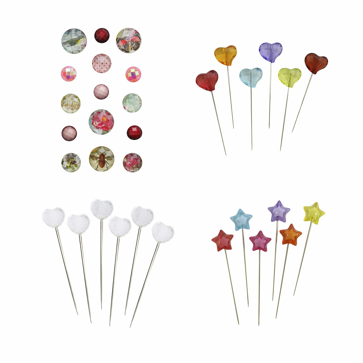 Набор для квилтинга и декора №1, булавки ассорти 18 шт и кабошоны-стикеры, Astra&Craft