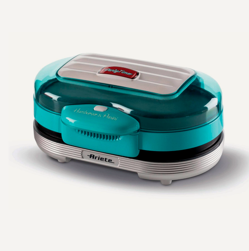 Изображение товара Гриль для гамбургеров Ariete Party Time, голубой, 1200 Вт, 2 порции одновременно, 2 типа панелей (00C020501AR0)