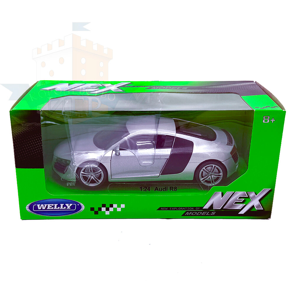 Машинка Welly Audi R8 Coupe, серебристый, 1:24, арт.22493W, коллекционная