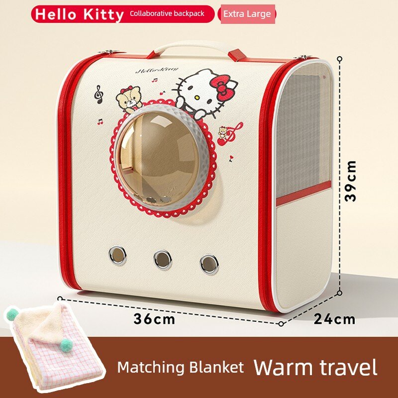Рюкзак для кошек и собак, размер экстра-ларг, коллаборация с Hello Kitty, белый с одеялом