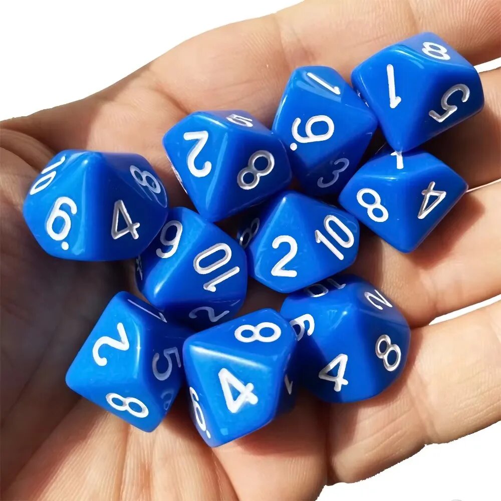Набор кубиков D10, 10 шт, синий