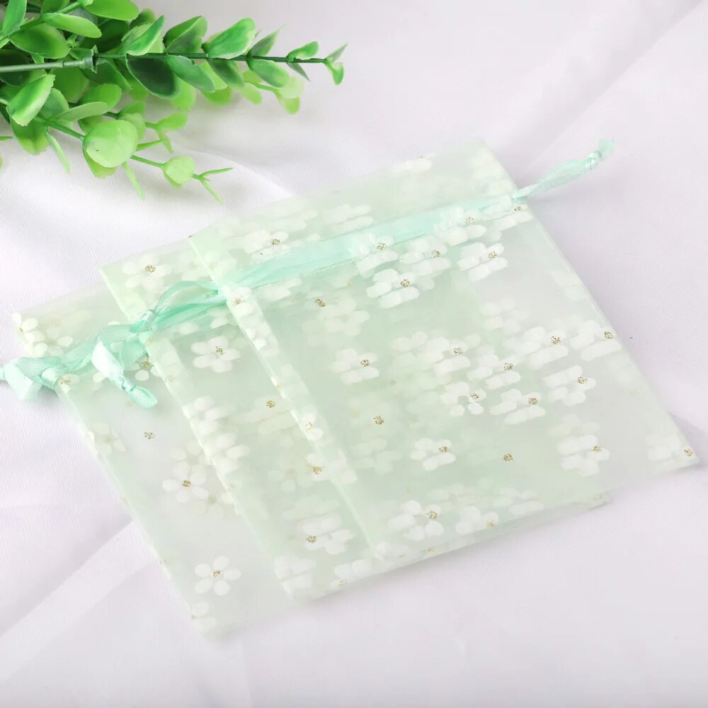 Изумрудные подарочные сумки из органзы 10x14см (20шт)