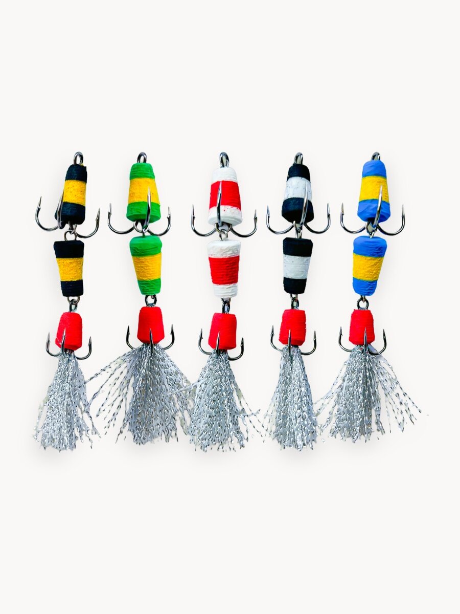 Набор рыболовный Мандула 5 шт 6 см для рыбалки, на щуку, судака, сома, окуня, Подарочный набор рыбаку