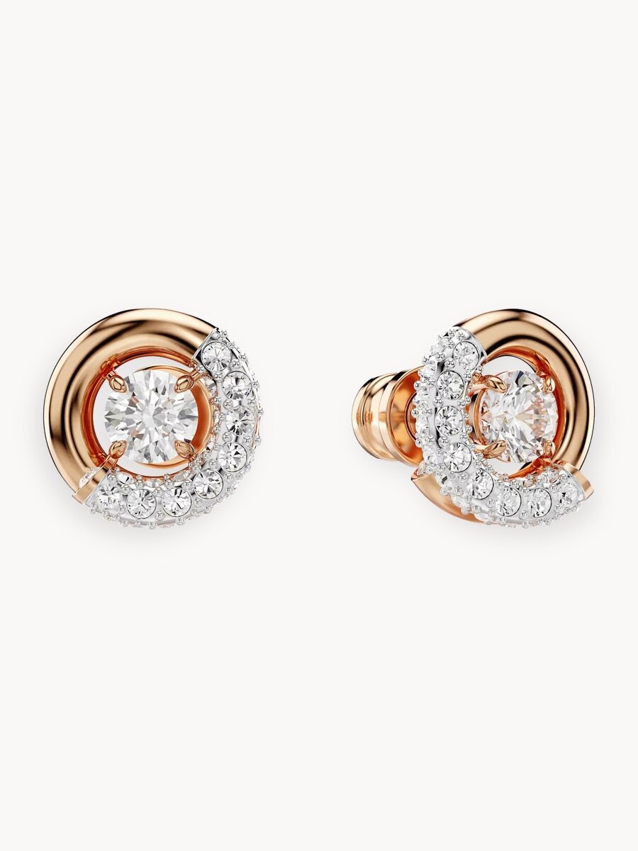 Серьги пусеты SWAROVSKI, кристаллы Swarovski, размер 11 мм, белый, золотой