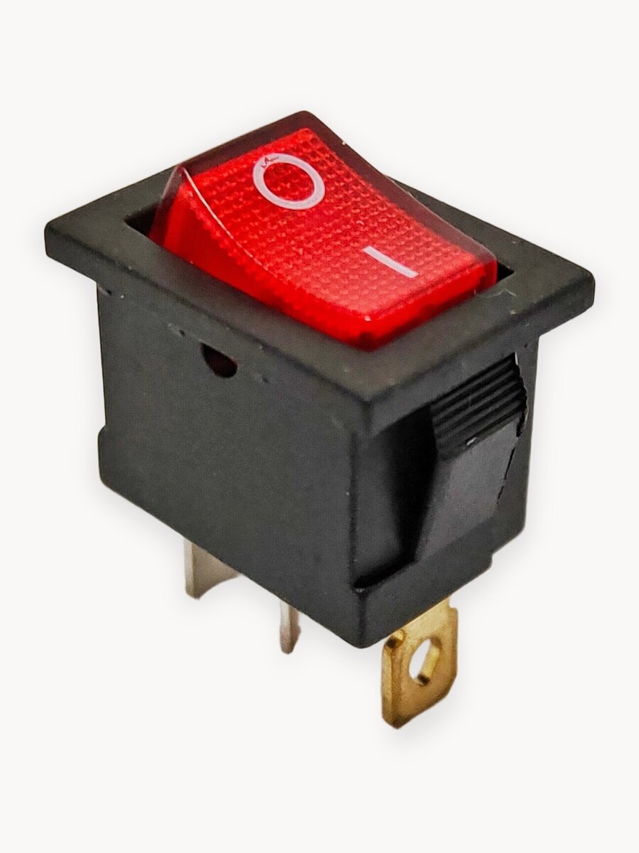 Выключатель клавишный 12В мини с подсветкой 15А красный (комплект с клеммами и термоусадкой)