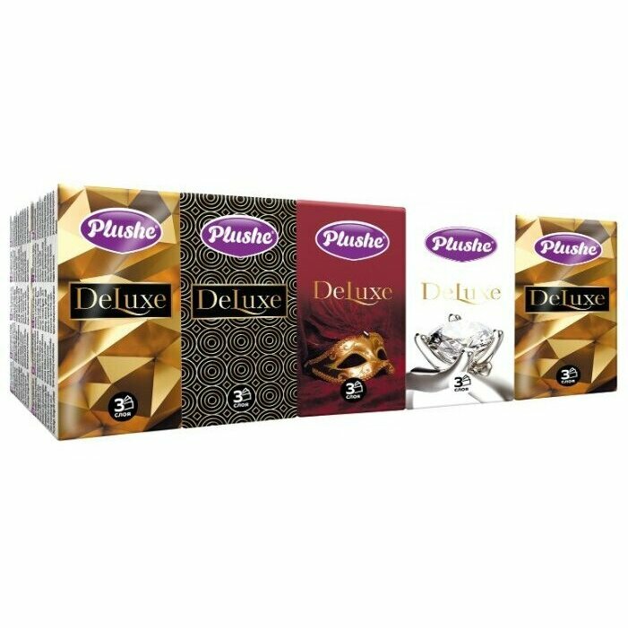 Изображение Платочки бумажные Plushe Deluxe 3 слоя, 10 листов 10 упаковок
