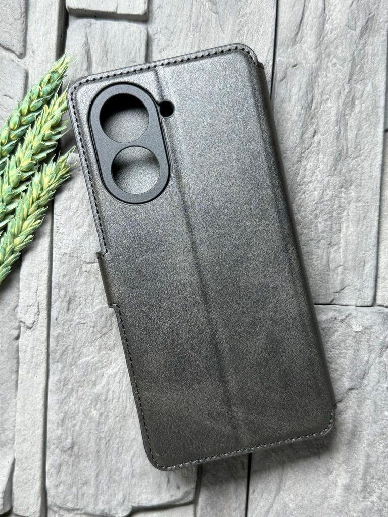 Чехол книжка для Xiaomi Redmi A5 / Poco C71 кожаный с магнитной застежкой / Редми А5 / Поко Ц71 с хлястиком, с функцией подставки, черный — фото 1