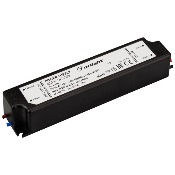 Блок питания для светодиодной ленты Arlight ARPV-LV12035 (12V, 3.0A, 36W)