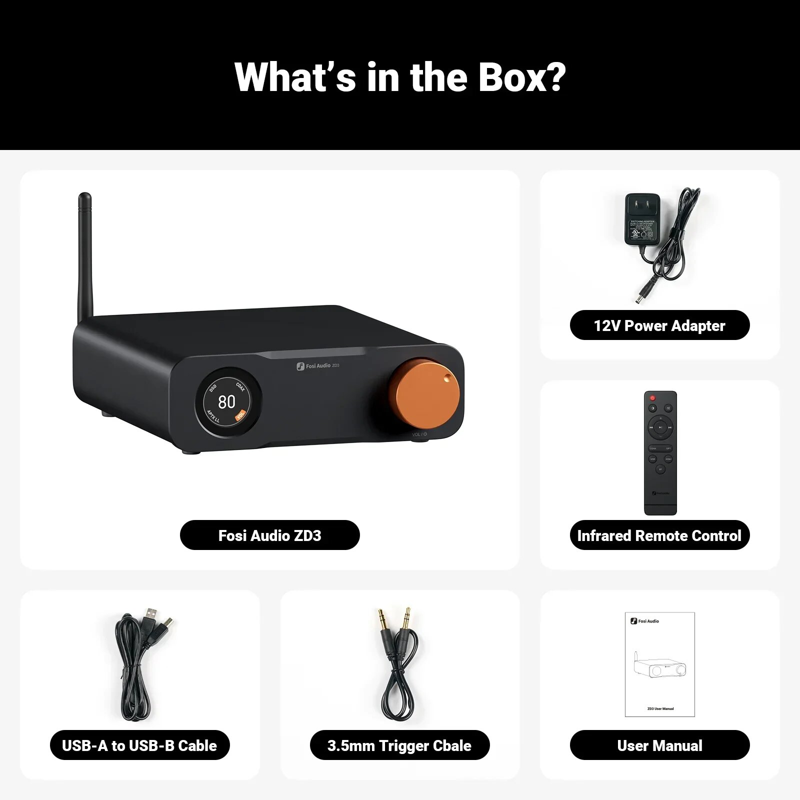 Fosi Audio ZD3 Bluetooth ЦАП Предусилитель, 12V Power Supply, EU Plug