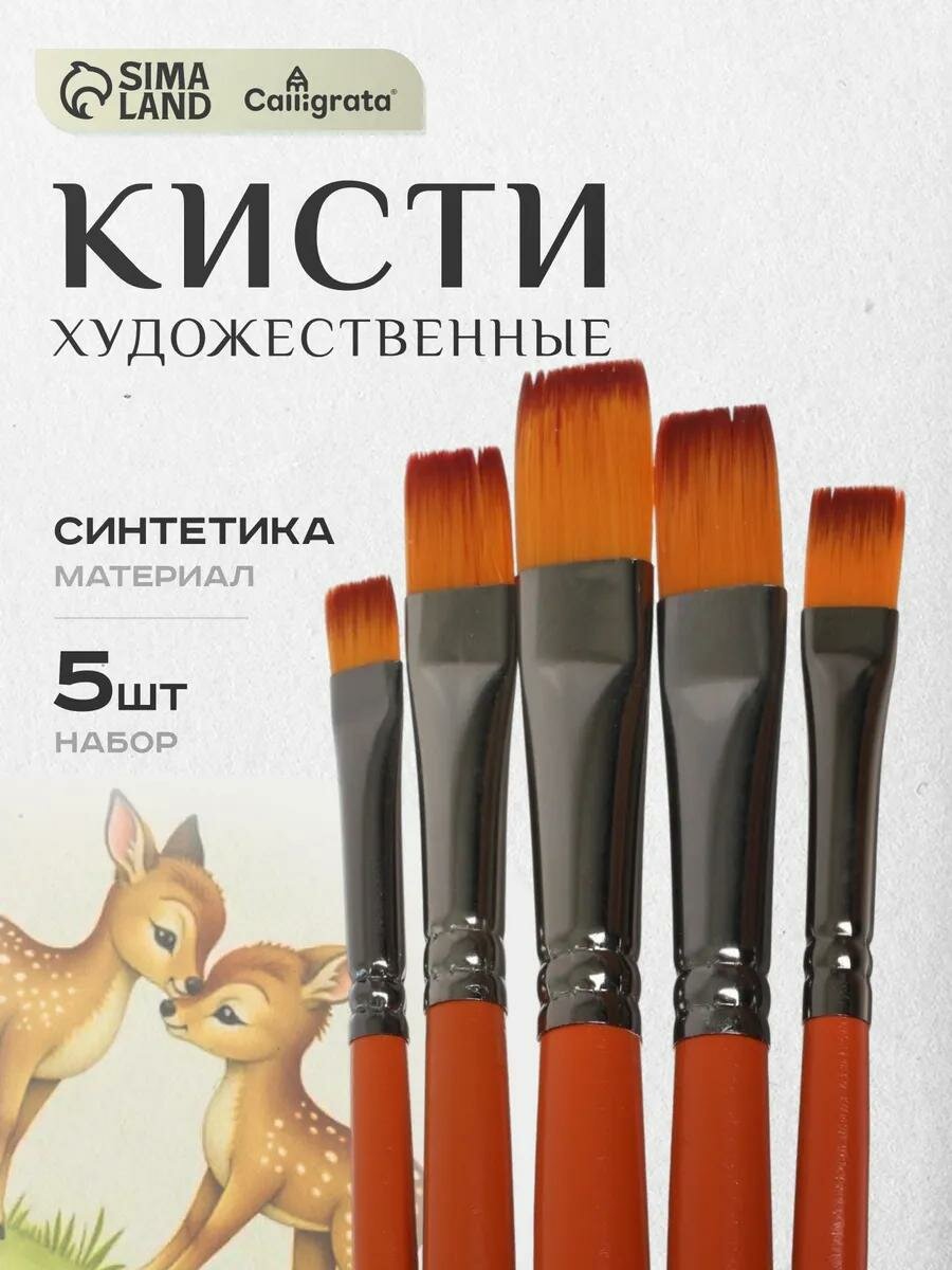 Набор кистей 5 штук (№2,4,6,8,10) синтетика, плоские, в блистере