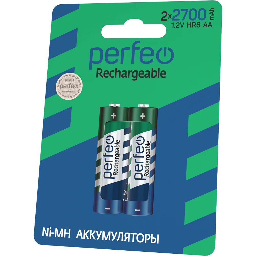 Батарейки аккумуляторные AA Perfeo Ni-Mh HR6, 2700mAh на блистере, 2шт, 1.2V — фото 1