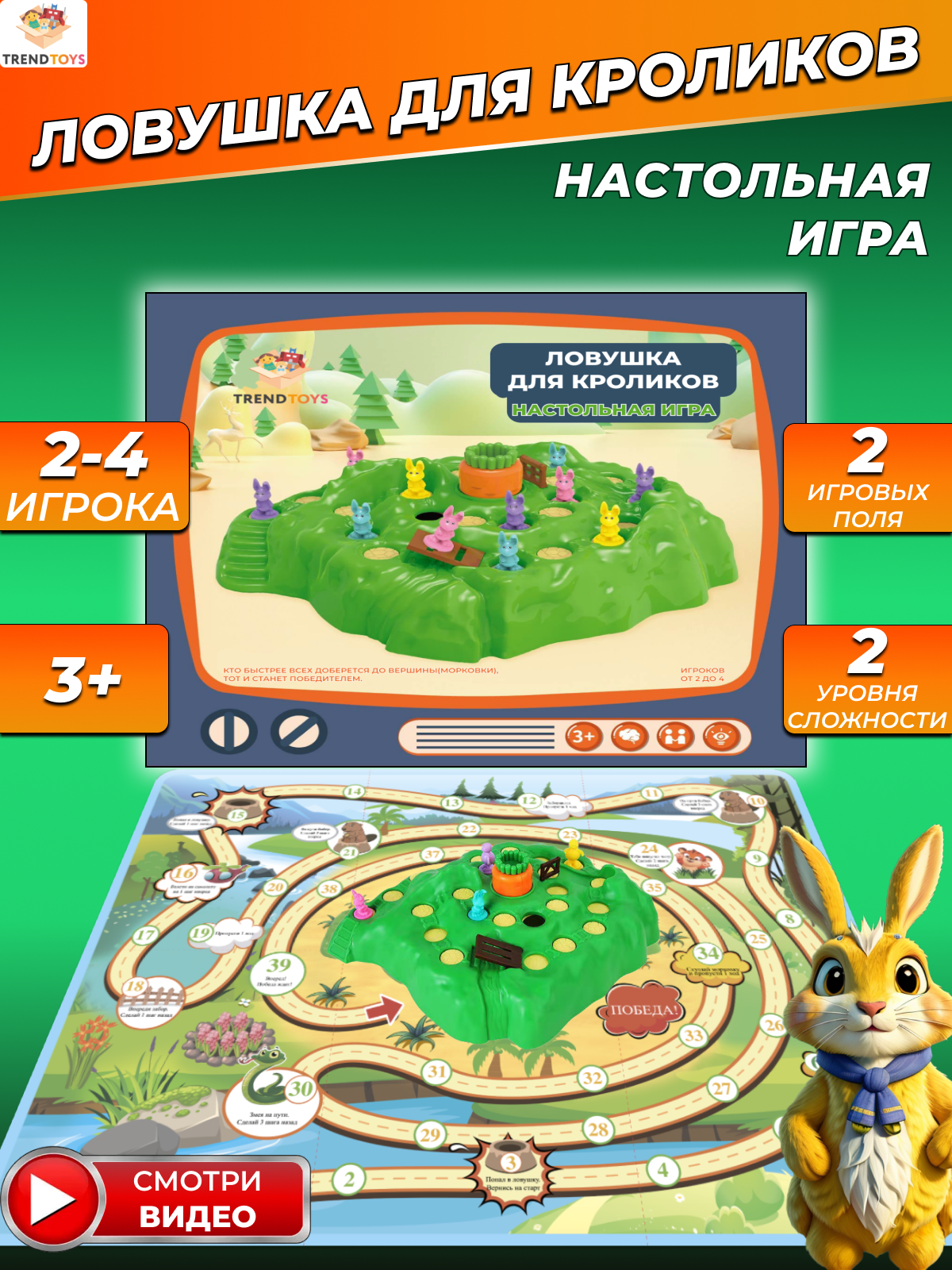 Настольная игра для детей TrendToys Ловушка для кроликов, 24 карточки