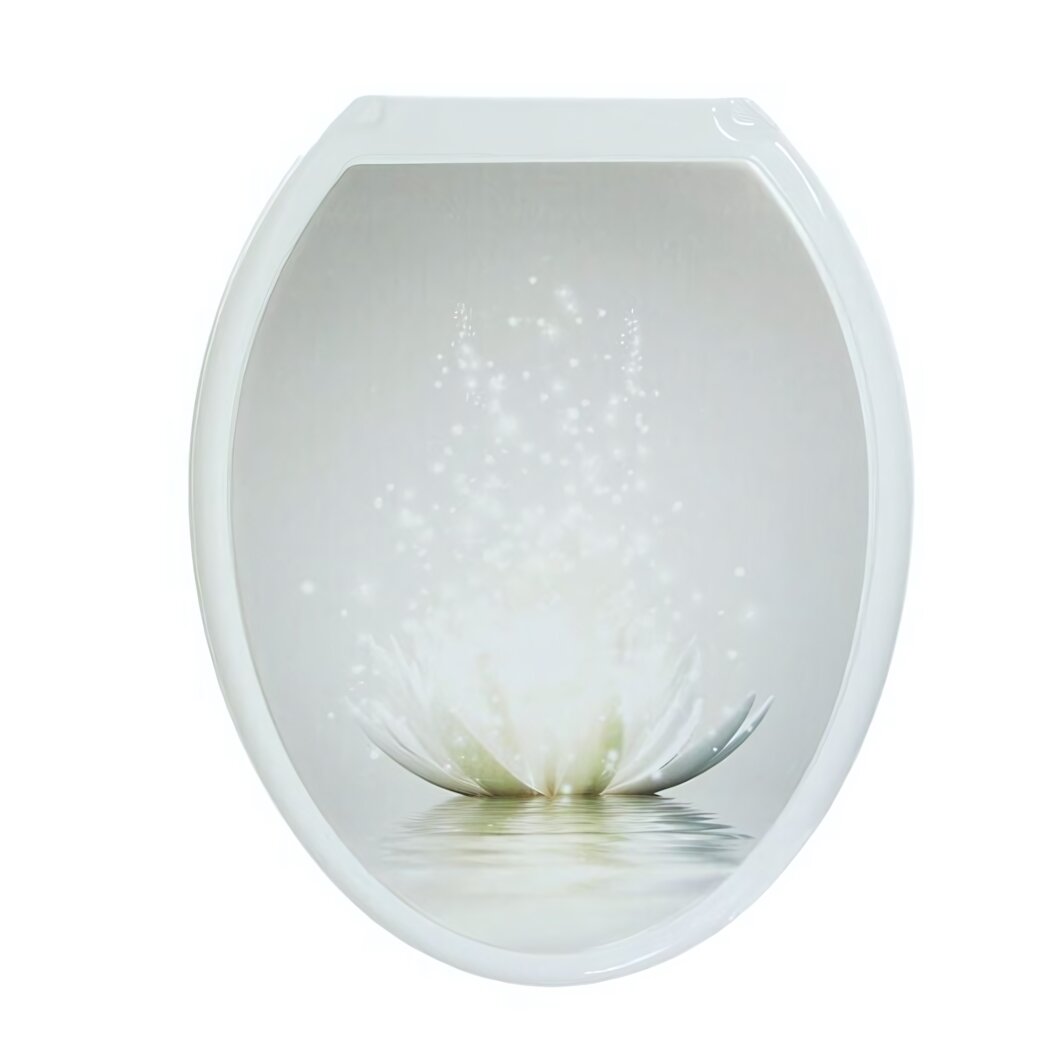 Крышка унитаза «декор» фото принт «лотос» белый прочное пластиковое сиденье