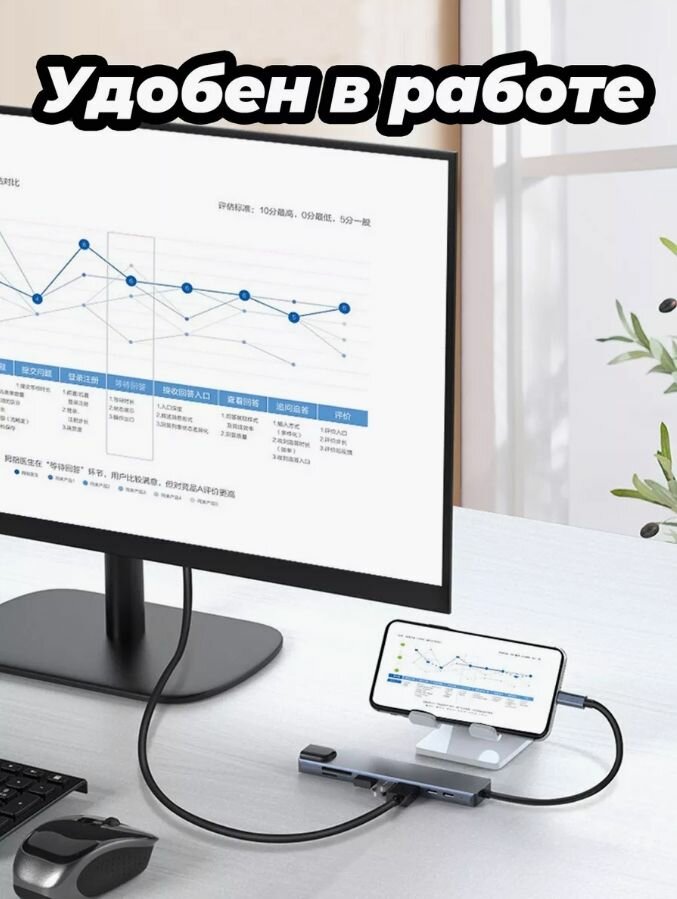 Переходник type-c на usb / HUB для MacBook Разветвитель HDMI адаптер Концентратор usb для смартфона Usb 3.0 PD зарядка и Micro SD — фото 1