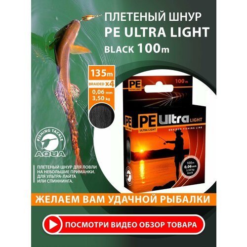 Плетеный шнур для рыбалки AQUA PE Ultra Light Black 100m 0.06mm 3.5kg
