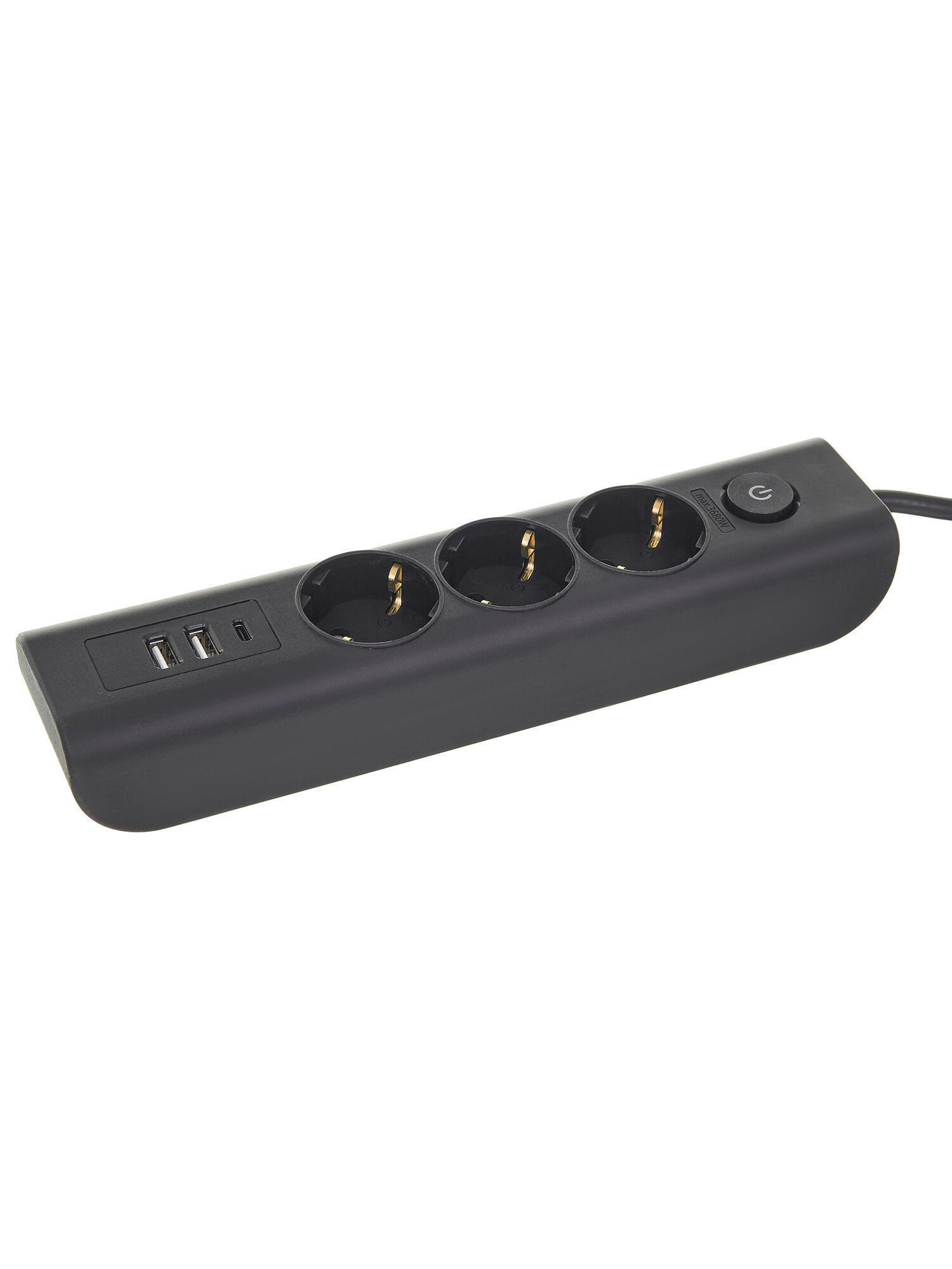 MODERN Удлинитель бытовой с выключателем 2 метра, 3 розетки, 2хUSB-A + USB-C, 16А, черный IEK — фото 1
