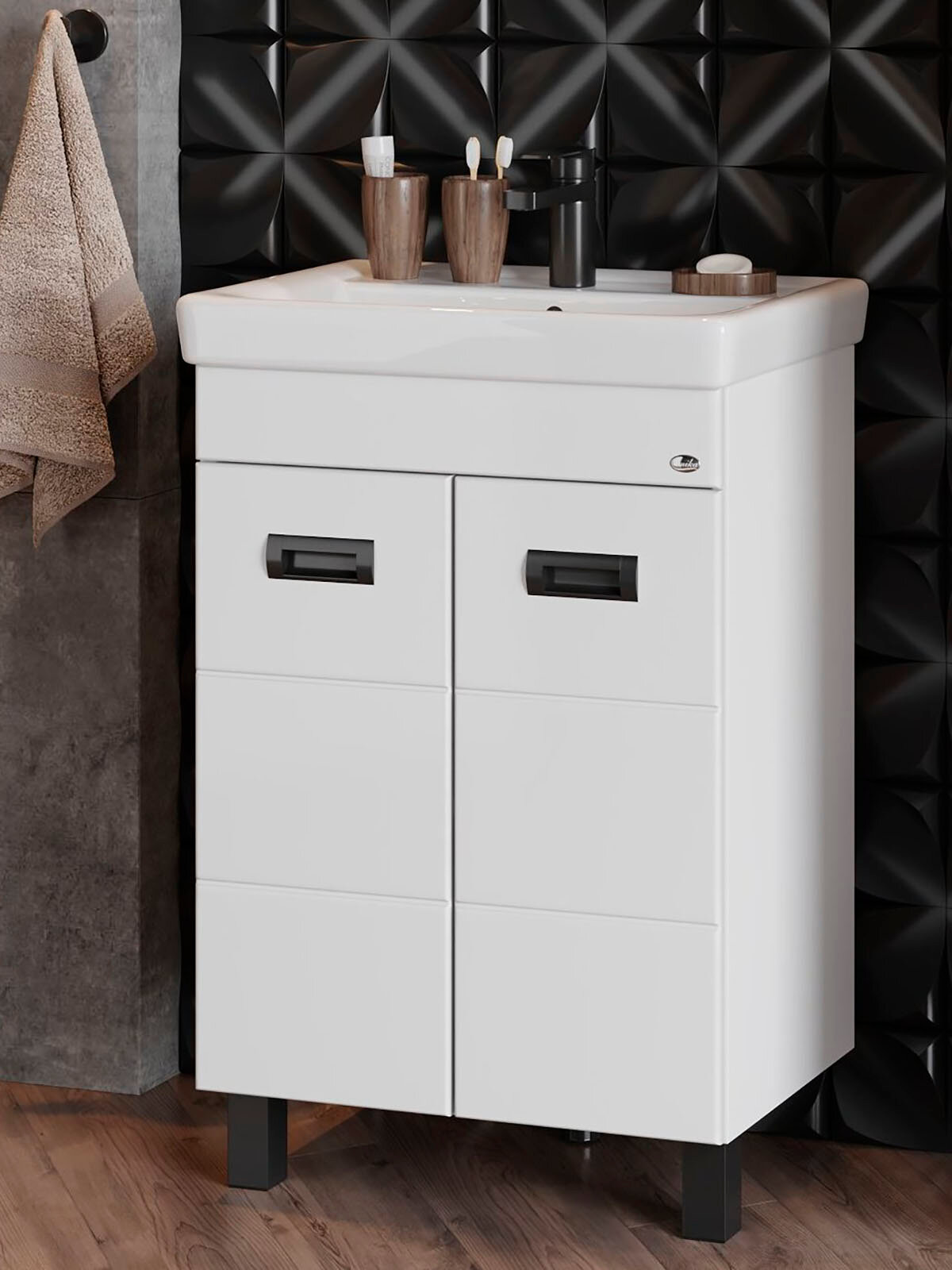 Тумба под раковину в ванную Onika Балтика-Квадро Black 55 напольная, белая (ум. Тигода 55)