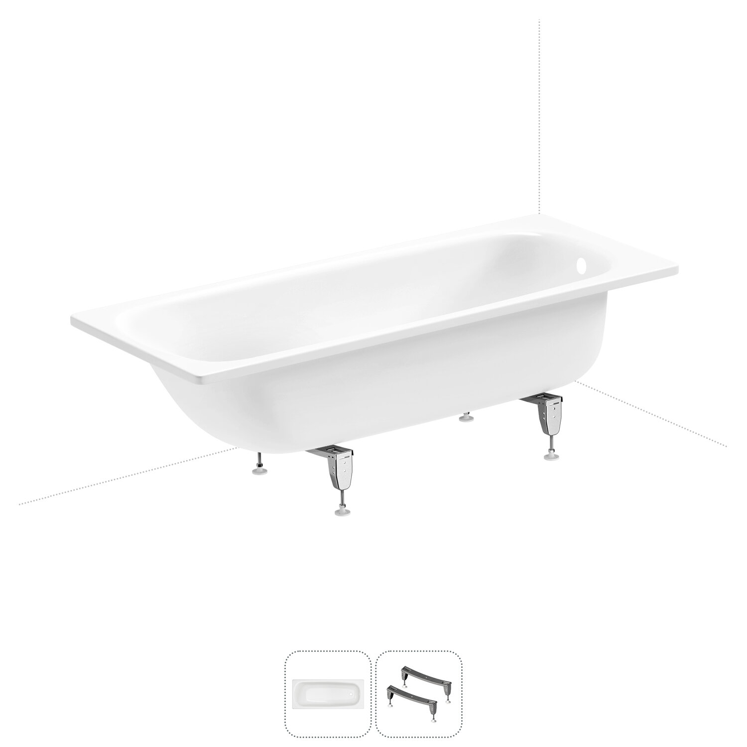 Стальная ванна Sanitana BLB Universal S398043AH000000N (B75HAH001N): металлическая ванна 170х75 см, с шумоизоляцией и ножками, толщина стали 3,5 мм