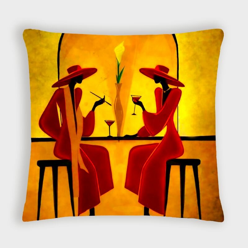 Чехол для подушки Две Леди в красном 40х40 велюр