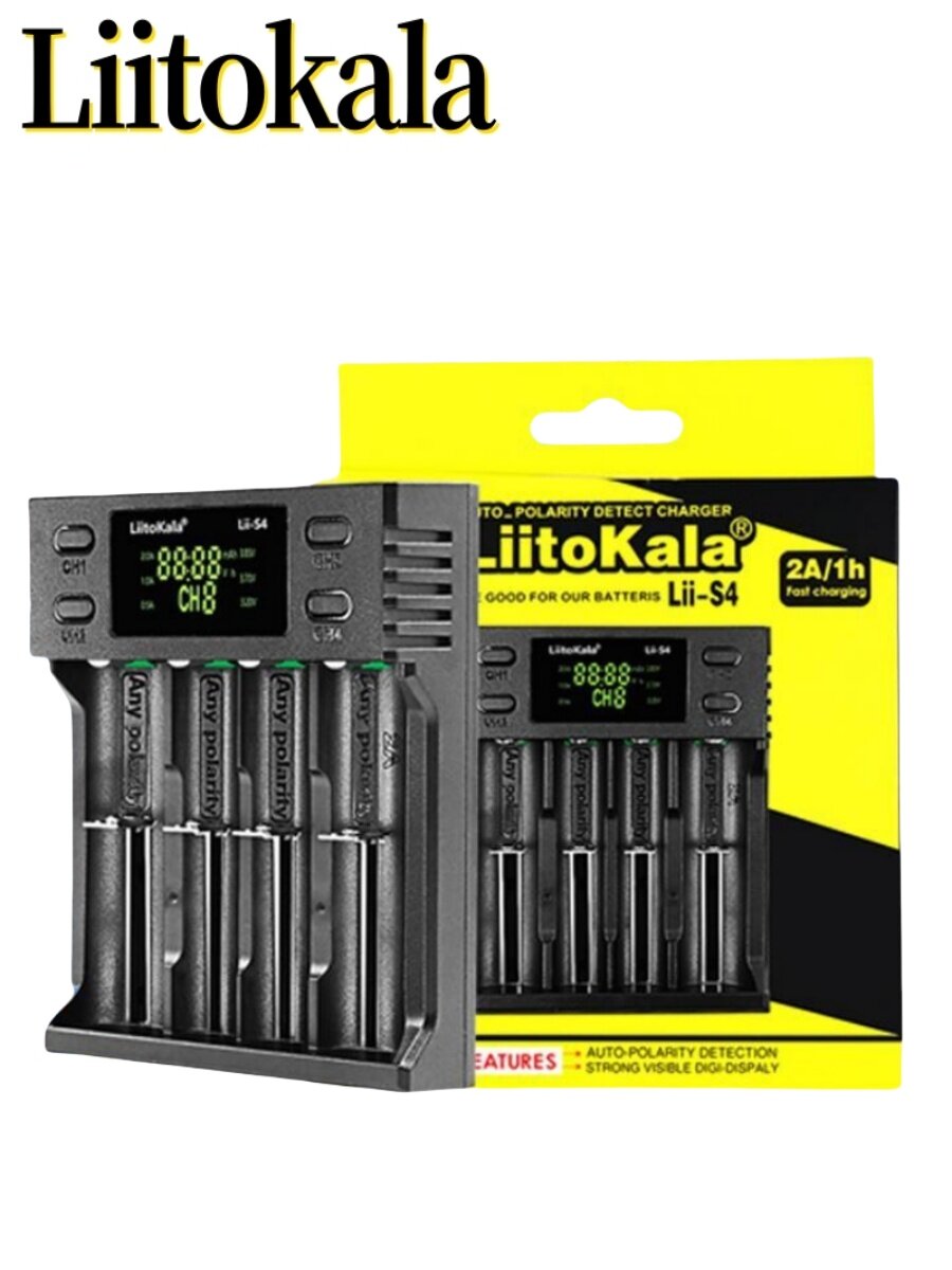Зарядное устройство LiitoKala Lii-S4 18650 со светодиодом, 4 слота для 26650 21700 18350 AAA 3,7 В 1,2 В — фото 1