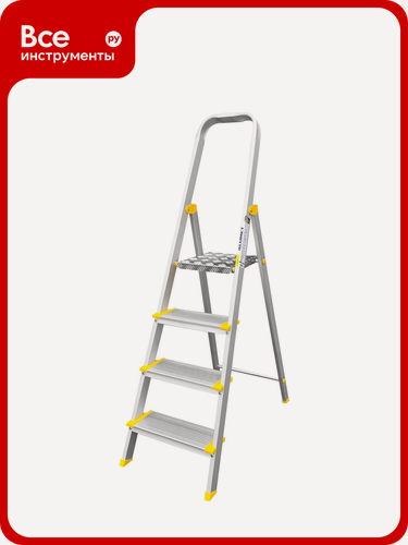 Изображение товара Алюминиевая стремянка Алюмет с анодированным покрытием профессиональная с широкими ступенями 4 ступени. Серия АS704